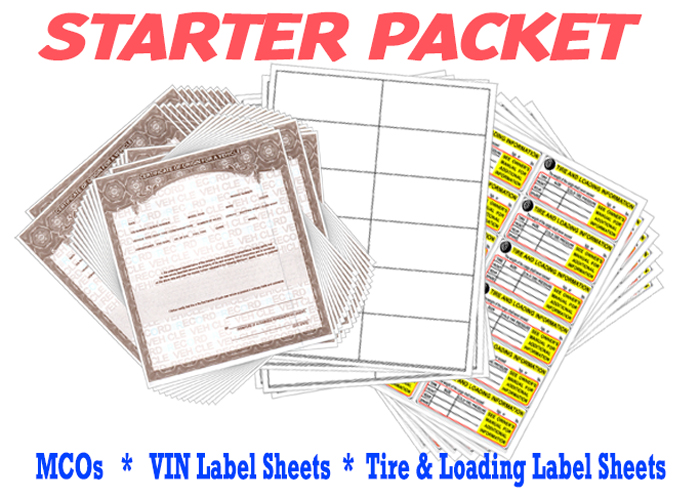 Trailer Manufacturer Starter Packet VIN labels and MCOs
